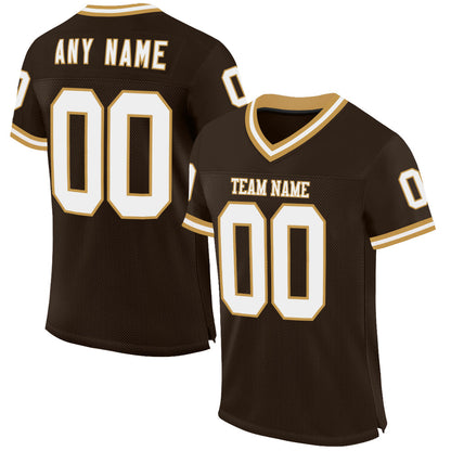 Custom Brown White-Old Gold Mesh Authentic Throwback Football Jersey - Sky-Custom