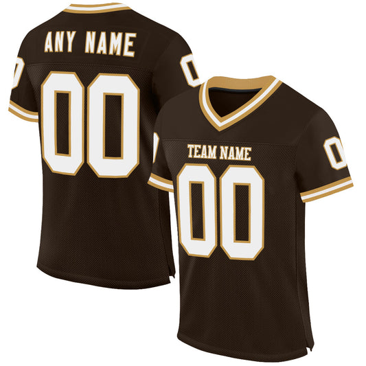 Custom Brown White-Old Gold Mesh Authentic Throwback Football Jersey - Sky-Custom