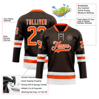 Custom Brown Orange-White Hockey Lace Neck Jersey - Sky-Custom