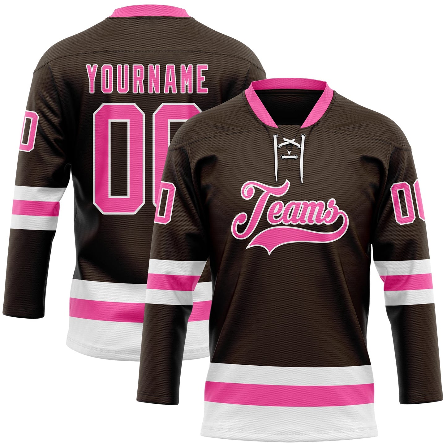 Custom Brown Pink-White Hockey Lace Neck Jersey - Sky-Custom