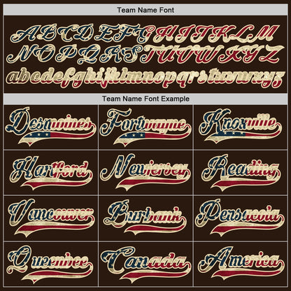 Custom Brown Vintage USA Flag Cream-Red Hockey Lace Neck Jersey - Sky-Custom