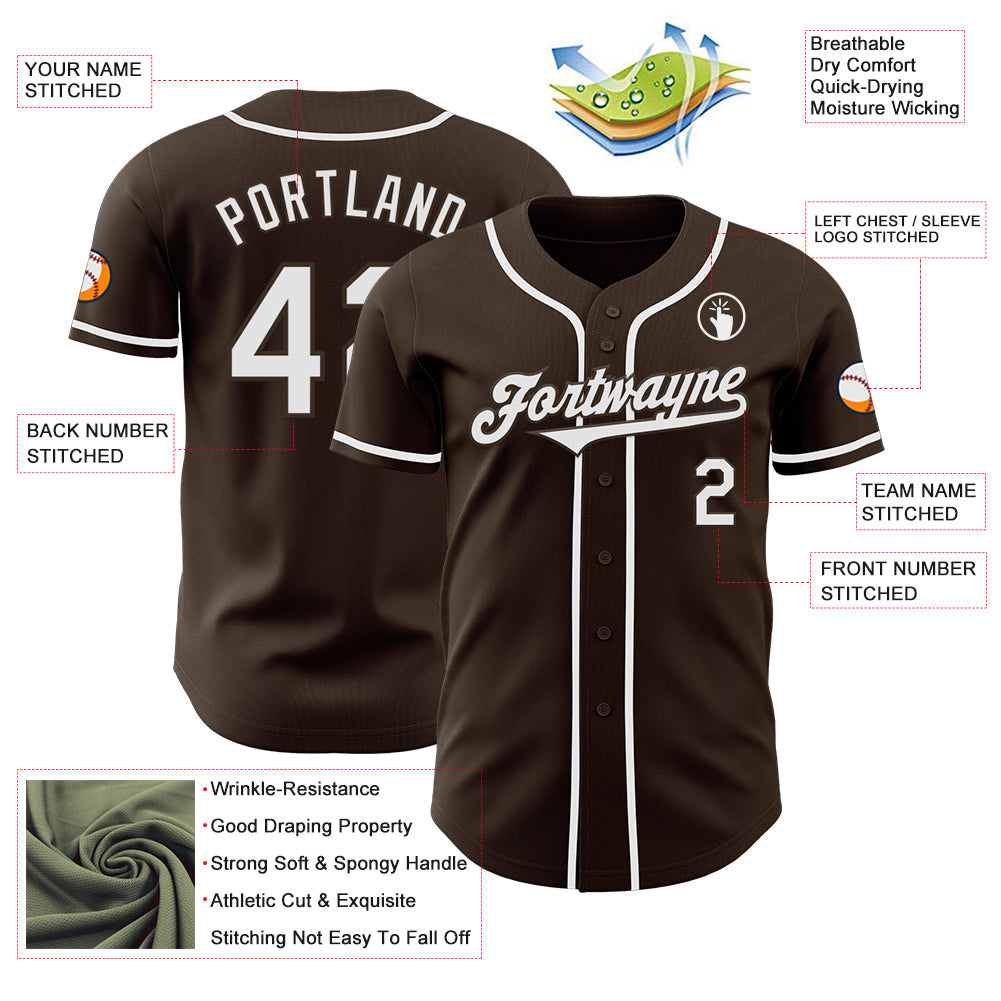 Custom Brown White Authentic Baseball Jersey - Sky-Custom