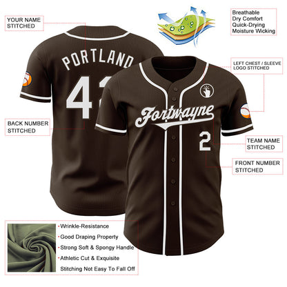 Custom Brown White Authentic Baseball Jersey - Sky-Custom