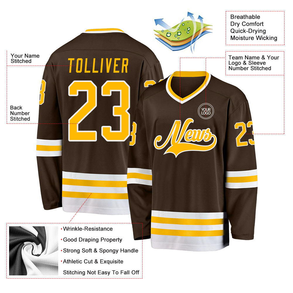 Custom Brown Gold-White Hockey Jersey - Sky-Custom