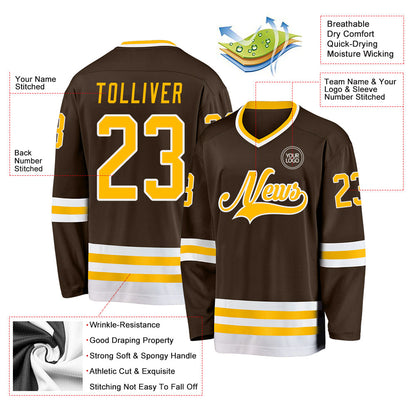 Custom Brown Gold-White Hockey Jersey - Sky-Custom