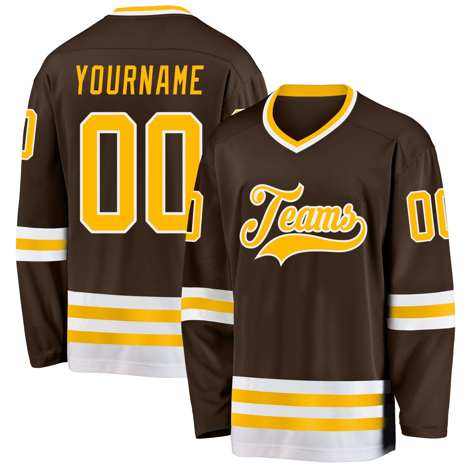 Custom Brown Gold-White Hockey Jersey - Sky-Custom