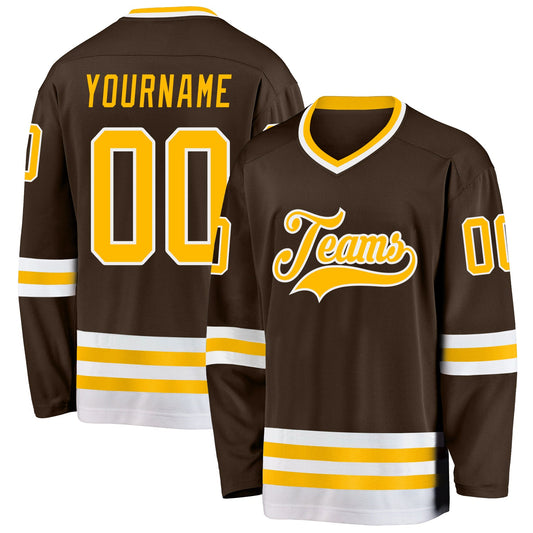 Custom Brown Gold-White Hockey Jersey - Sky-Custom
