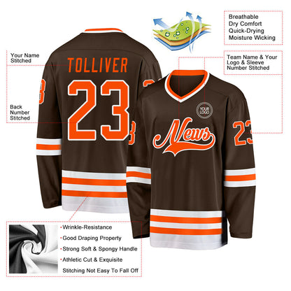 Custom Brown Orange-White Hockey Jersey - Sky-Custom