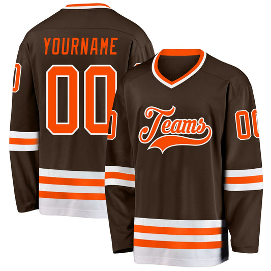 Custom Brown Orange-White Hockey Jersey - Sky-Custom