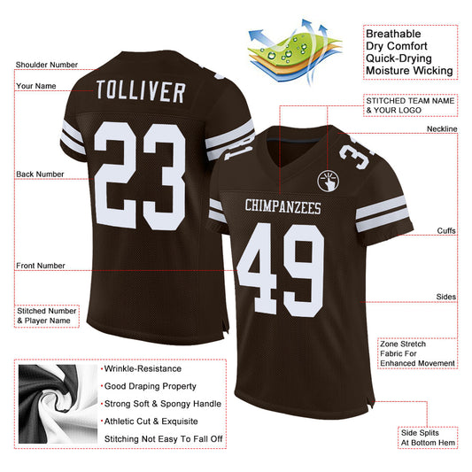 Custom Brown White Mesh Authentic Football Jersey - Sky-Custom