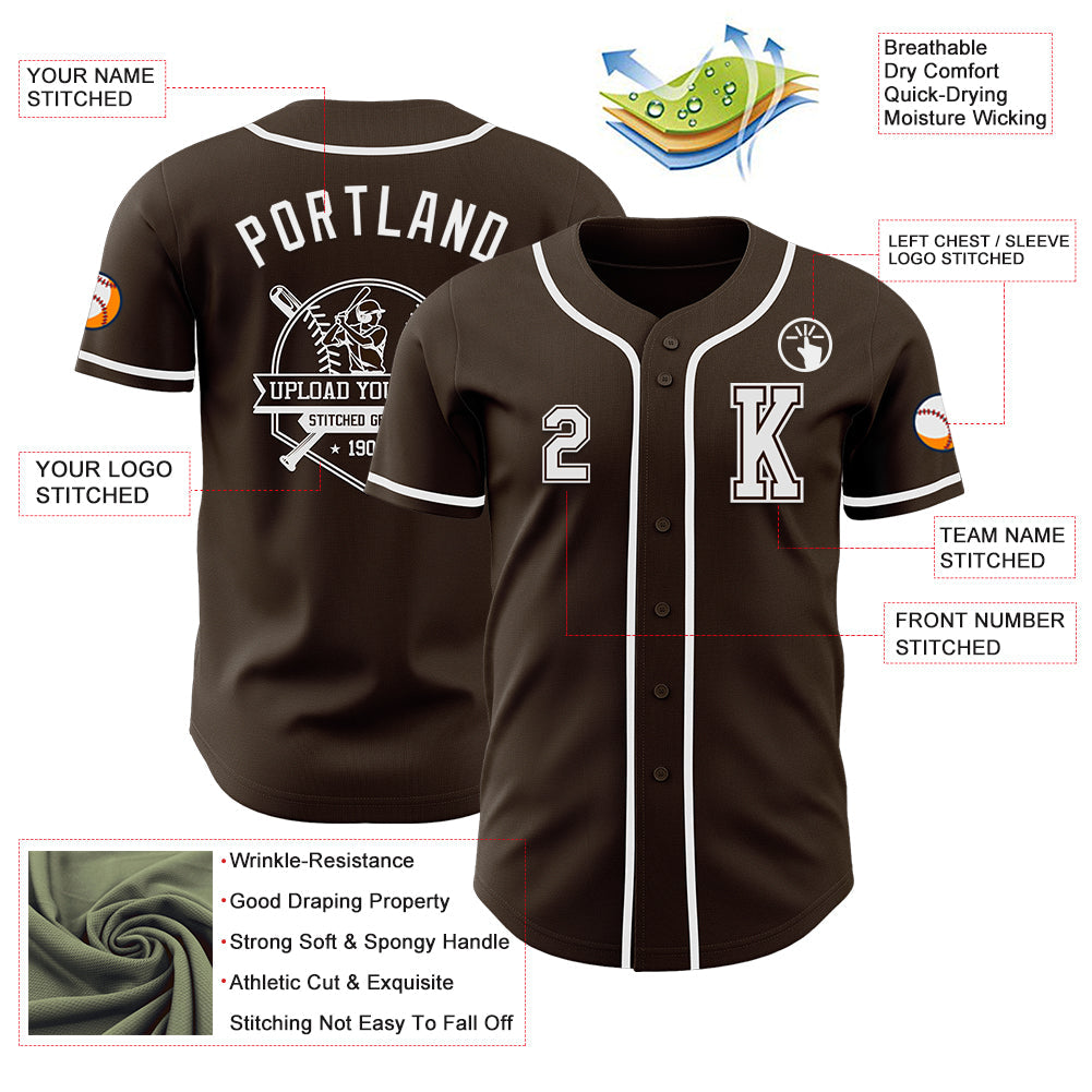 Custom Brown White Authentic Baseball Jersey - Sky-Custom