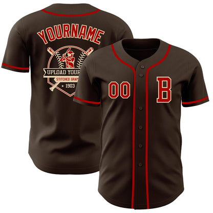 Custom Brown Red-Cream Authentic Baseball Jersey - Sky-Custom