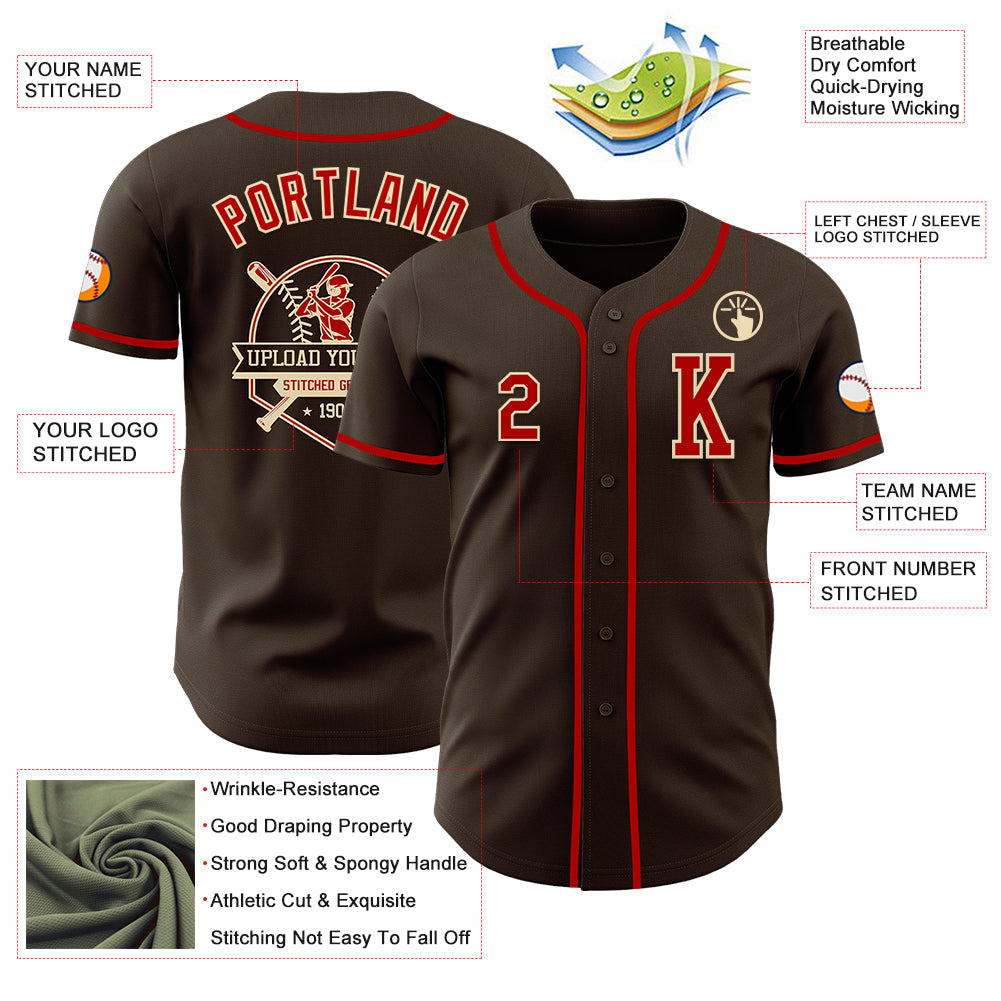 Custom Brown Red-Cream Authentic Baseball Jersey - Sky-Custom