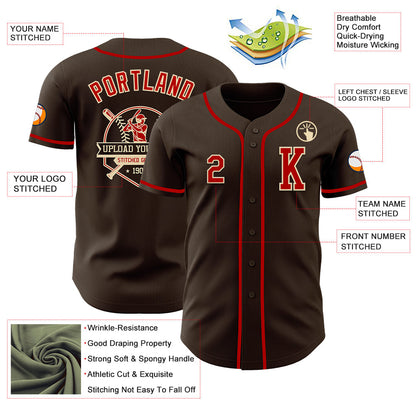 Custom Brown Red-Cream Authentic Baseball Jersey - Sky-Custom