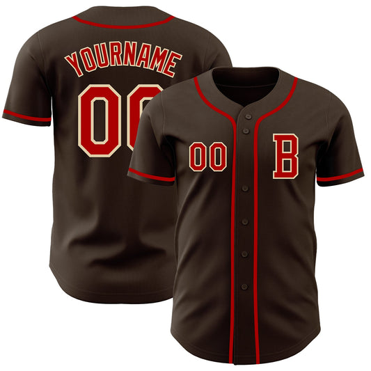 Custom Brown Red-Cream Authentic Baseball Jersey - Sky-Custom