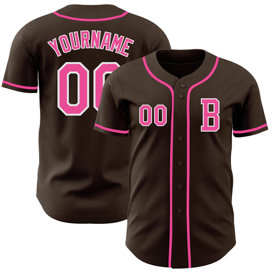 Custom Brown Pink-White Authentic Baseball Jersey - Sky-Custom