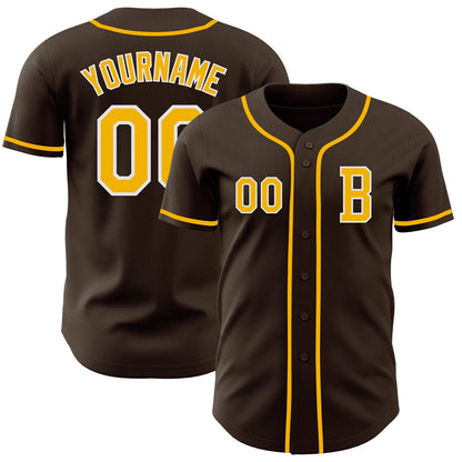 Custom Brown Gold-White Authentic Baseball Jersey - Sky-Custom
