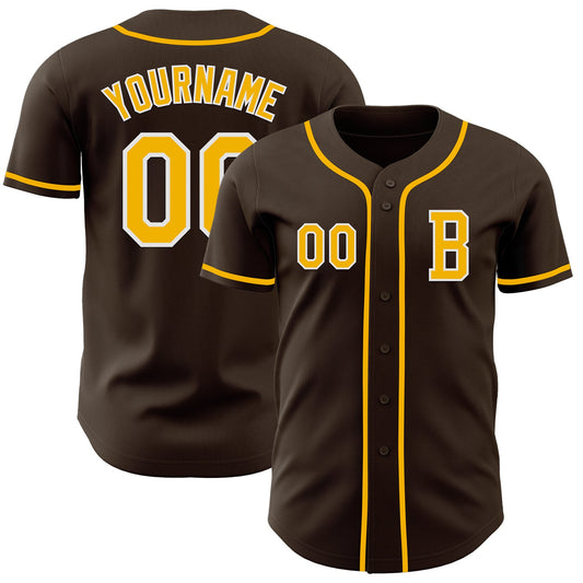 Custom Brown Gold-White Authentic Baseball Jersey - Sky-Custom