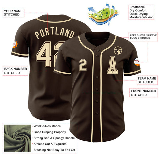 Custom Brown Cream Authentic Baseball Jersey - Sky-Custom
