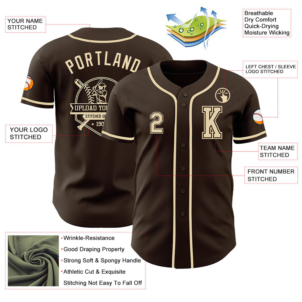 Custom Brown Cream Authentic Baseball Jersey - Sky-Custom