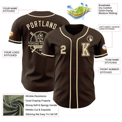Custom Brown Cream Authentic Baseball Jersey - Sky-Custom