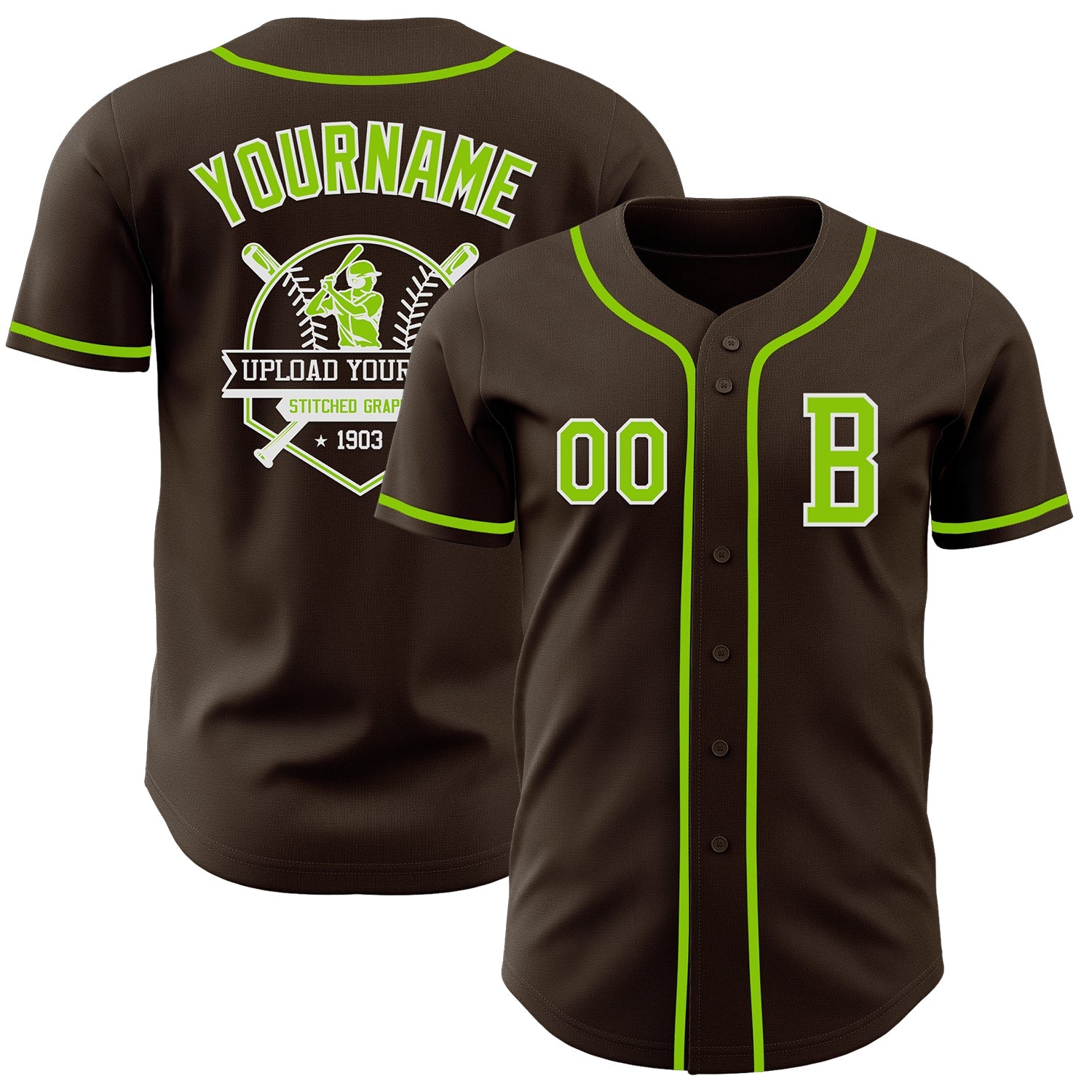 Custom Brown Neon Green-White Authentic Baseball Jersey - Sky-Custom
