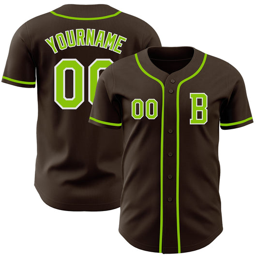 Custom Brown Neon Green-White Authentic Baseball Jersey - Sky-Custom