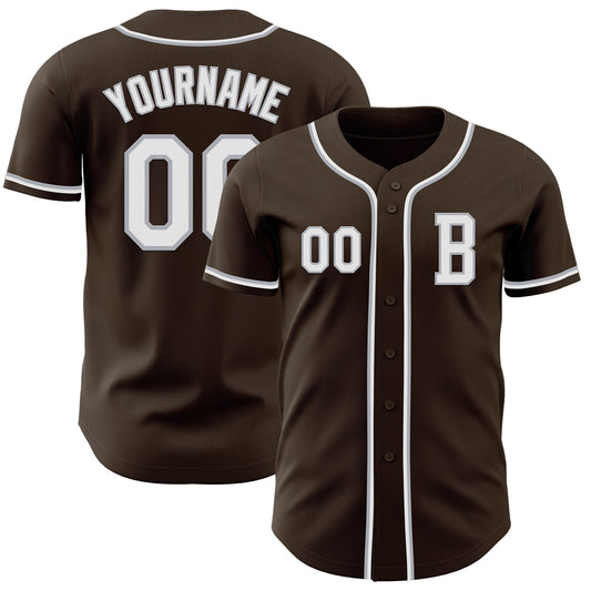 Custom Brown White-Gray Authentic Baseball Jersey - Sky-Custom
