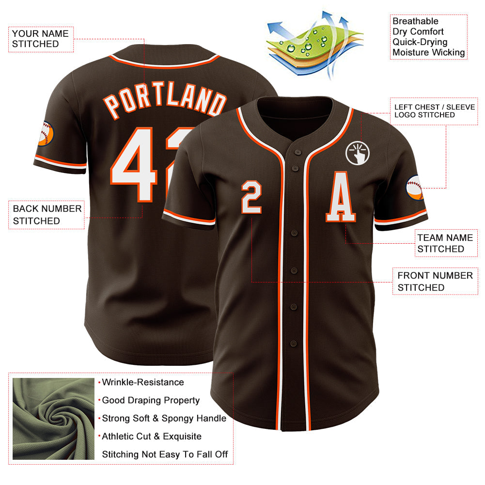 Custom Brown White-Orange Authentic Baseball Jersey - Sky-Custom