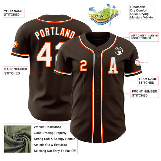 Custom Brown White-Orange Authentic Baseball Jersey - Sky-Custom