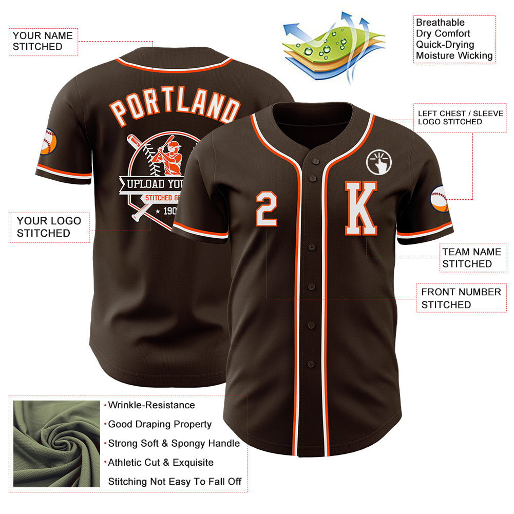 Custom Brown White-Orange Authentic Baseball Jersey - Sky-Custom