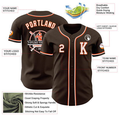 Custom Brown White-Orange Authentic Baseball Jersey - Sky-Custom