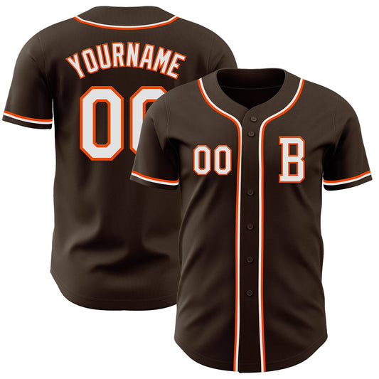 Custom Brown White-Orange Authentic Baseball Jersey - Sky-Custom
