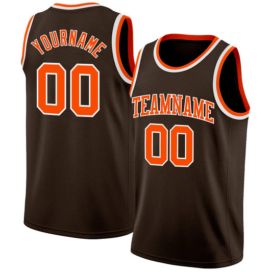 Custom Brown Orange-White Authentic Basketball Jersey - Sky-Custom