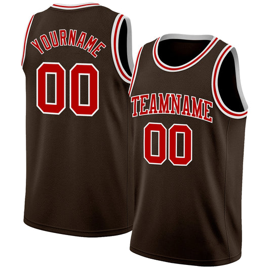 Custom Brown Red-White Authentic Basketball Jersey - Sky-Custom