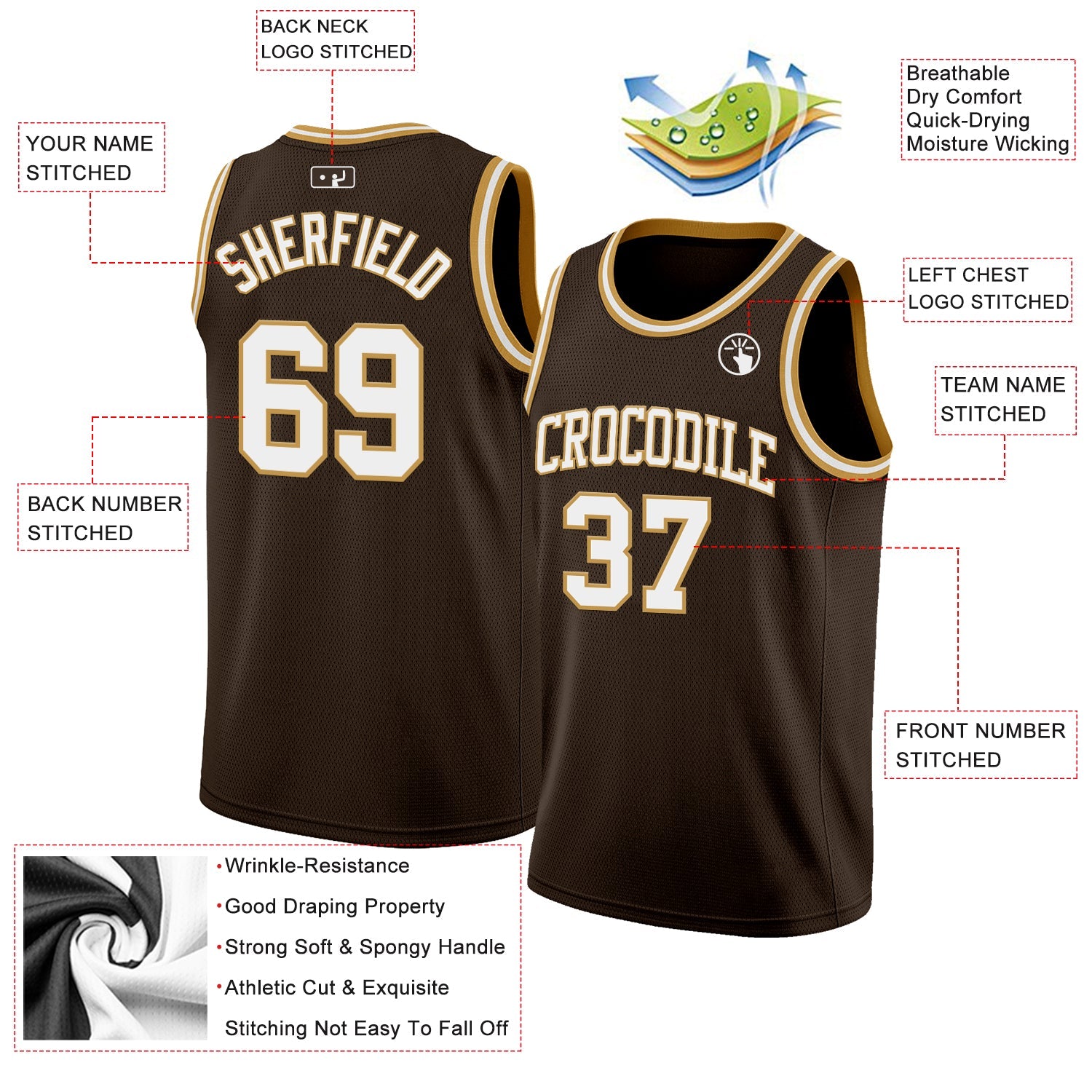 Custom Brown White-Old Gold Authentic Basketball Jersey - Sky-Custom