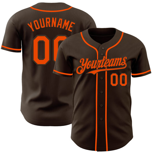Custom Brown Orange Authentic Baseball Jersey - Sky-Custom
