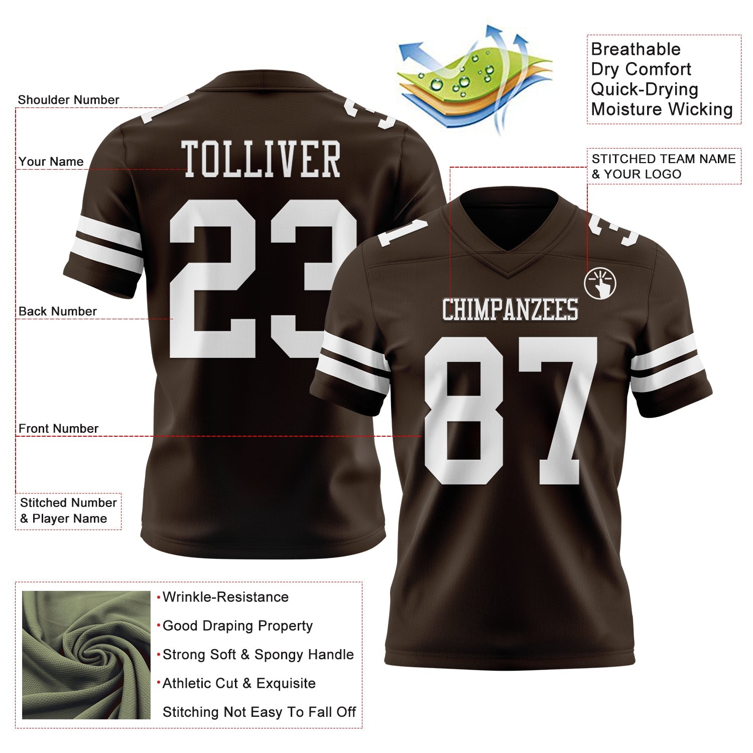 Custom Brown White Mesh Authentic Football Jersey - Sky-Custom