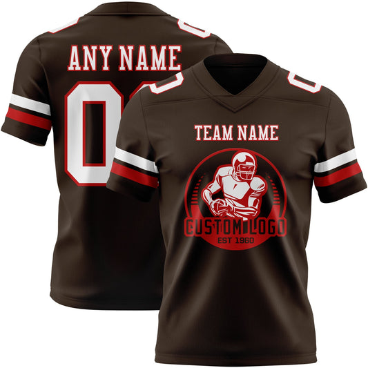 Custom Brown White-Red Mesh Authentic Football Jersey - Sky-Custom