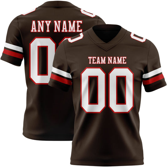 Custom Brown White-Red Mesh Authentic Football Jersey - Sky-Custom