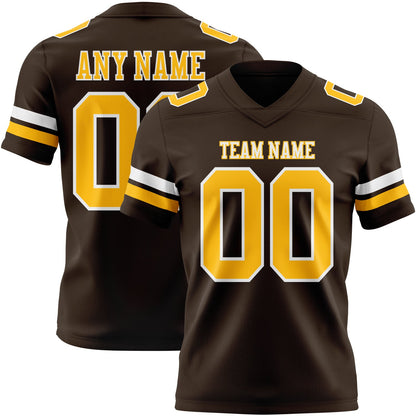 Custom Brown Gold-White Mesh Authentic Football Jersey - Sky-Custom
