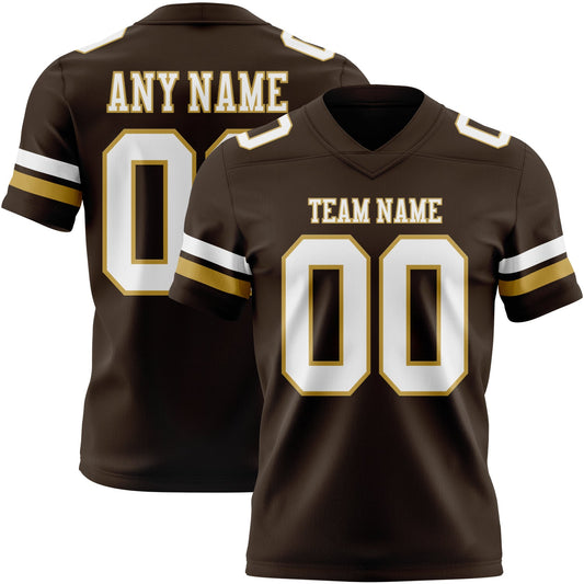 Custom Brown White-Old Gold Mesh Authentic Football Jersey - Sky-Custom