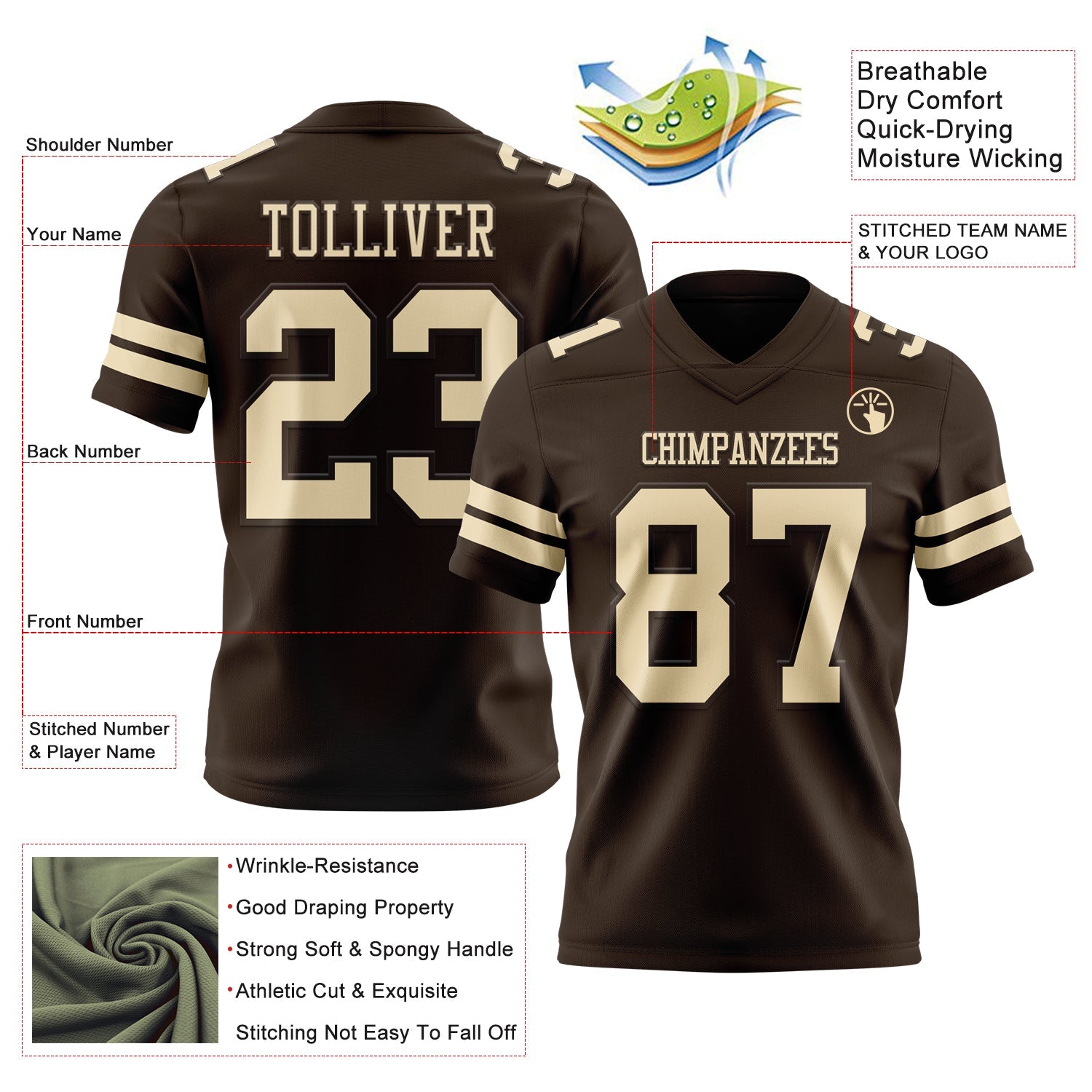 Custom Brown Cream Mesh Authentic Football Jersey - Sky-Custom