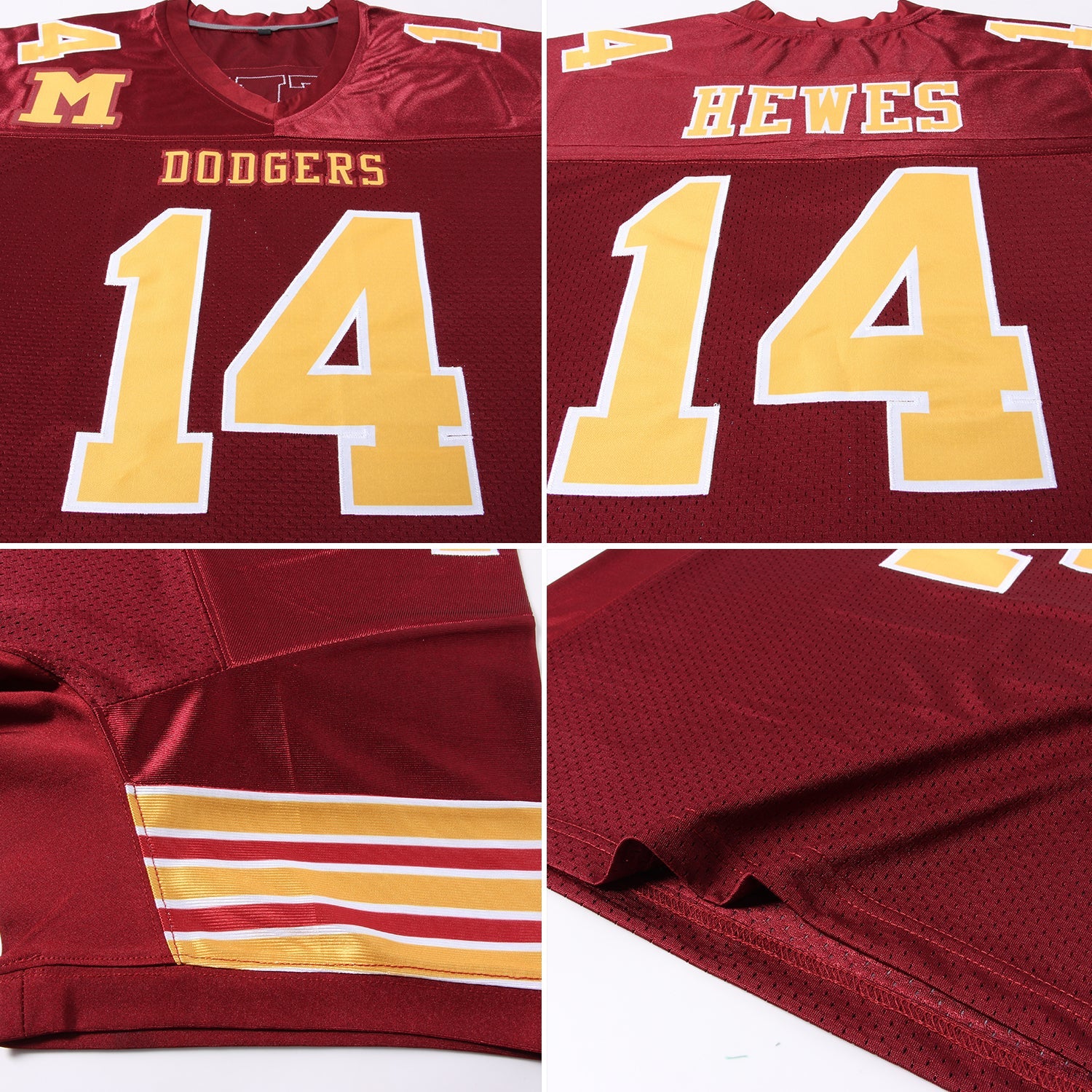 Custom Burgundy Gold-White Mesh Authentic Football Jersey - Sky-Custom