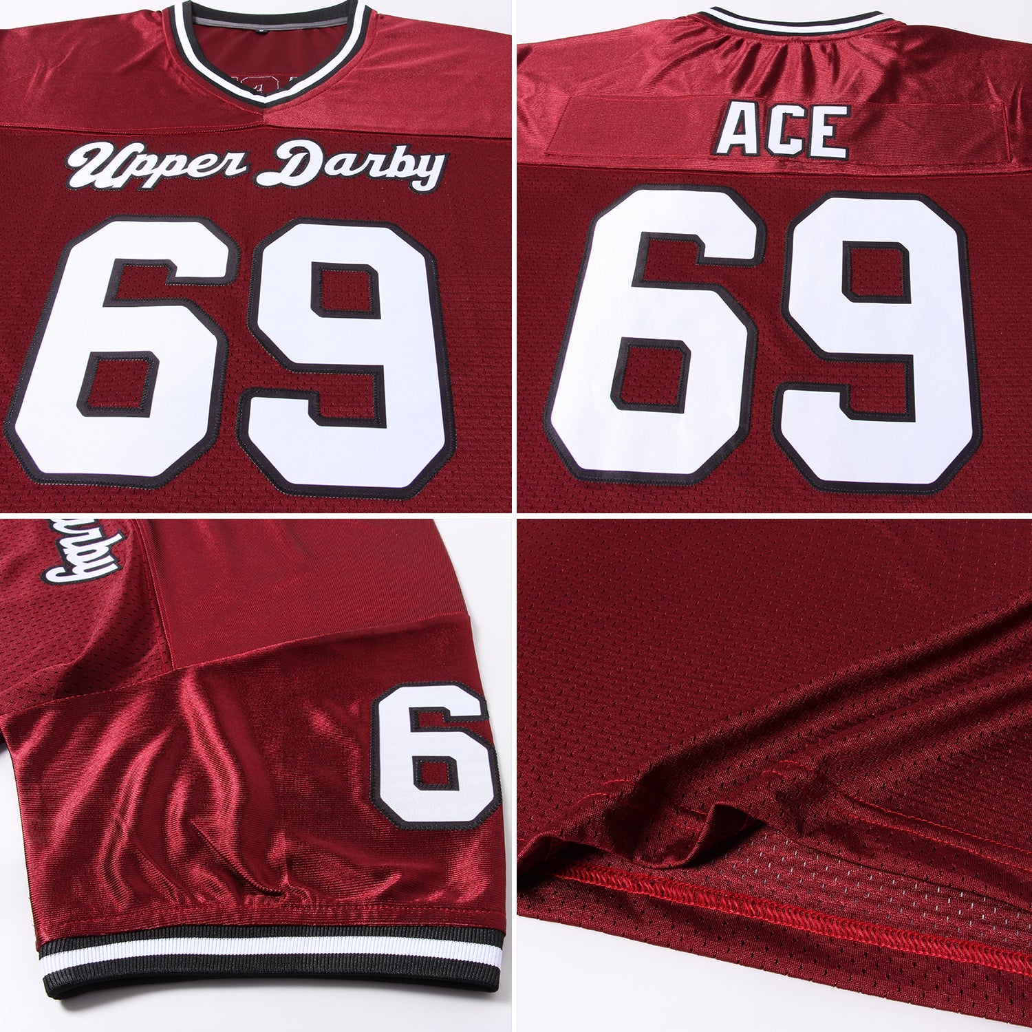Custom Burgundy White-Black Mesh Authentic Throwback Football Jersey - Sky-Custom