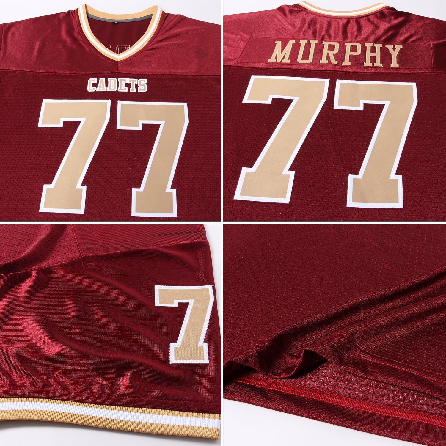 Custom Burgundy Old Gold-White Mesh Authentic Throwback Football Jersey - Sky-Custom