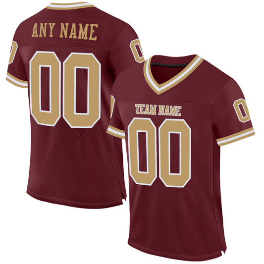 Custom Burgundy Old Gold-White Mesh Authentic Throwback Football Jersey - Sky-Custom