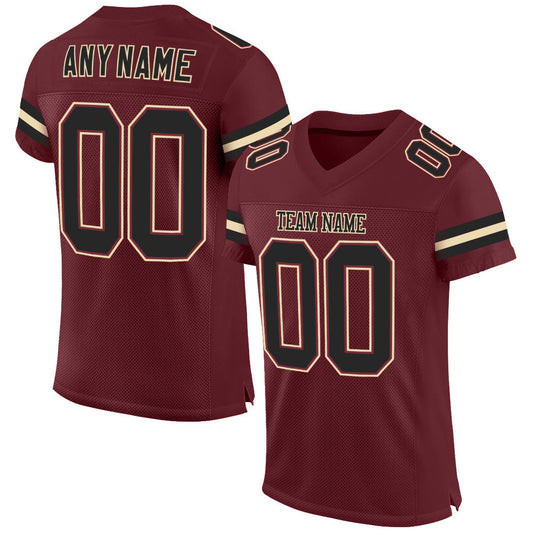 Custom Burgundy Black-Cream Mesh Authentic Football Jersey - Sky-Custom