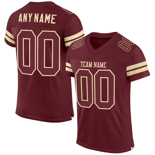 Custom Burgundy Burgundy-Cream Mesh Authentic Football Jersey - Sky-Custom