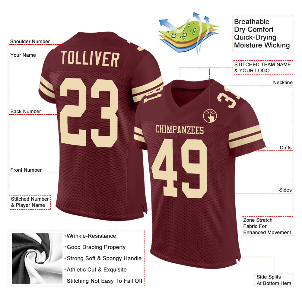 Custom Burgundy Cream Mesh Authentic Football Jersey - Sky-Custom